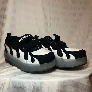 Kids Black and White Flame Sneakers